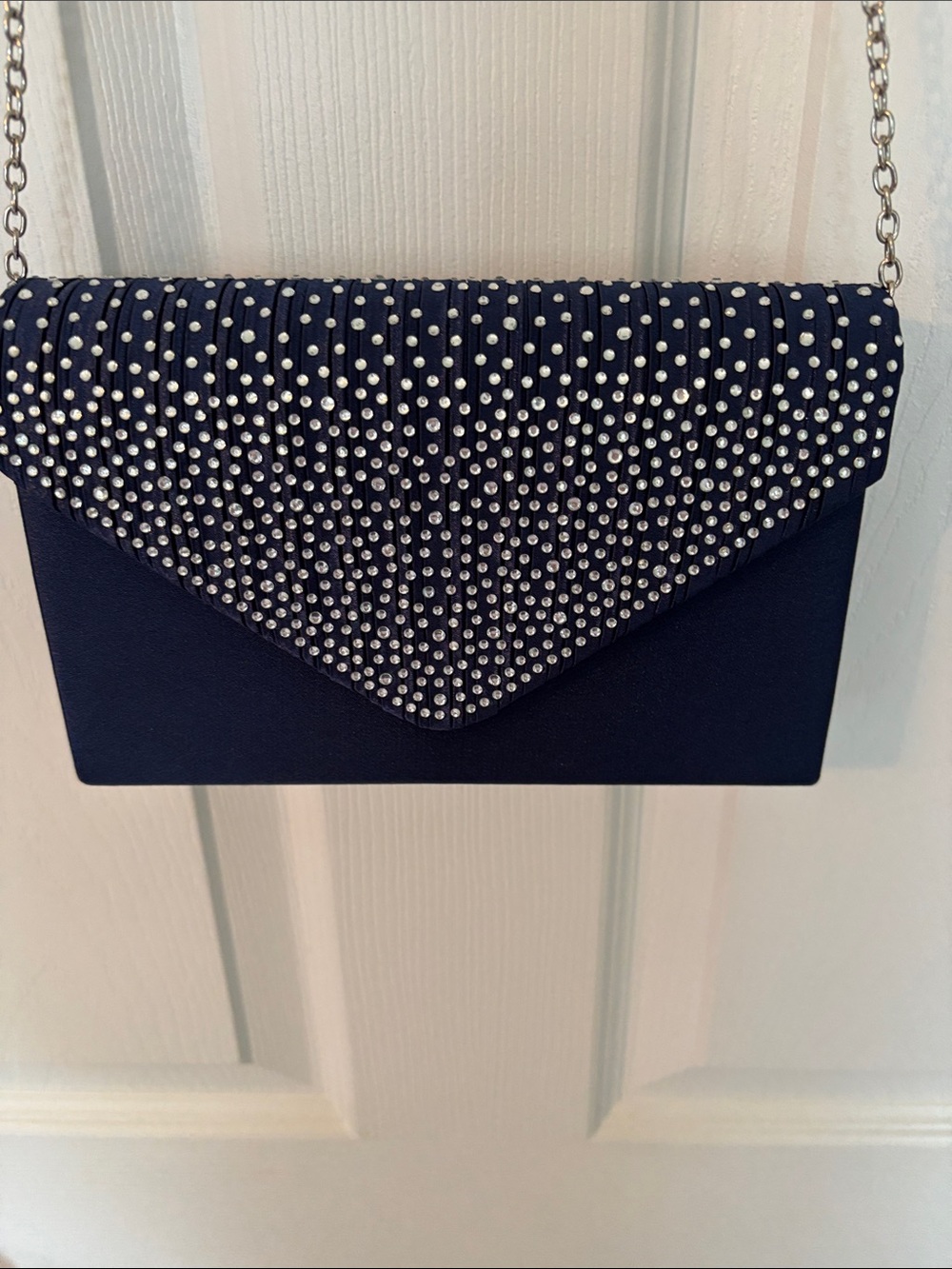 Evening Rhinestone Envelope Clutch - Navy